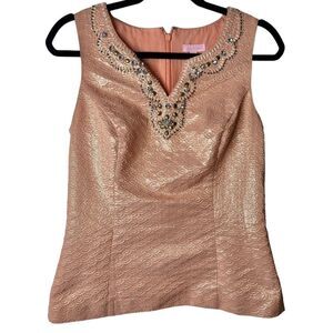 LILLY PULITZER TERRACE TOP BLUSH METALLIC JACQUARD EMBELLISHED  SIZE 6 | Perfect